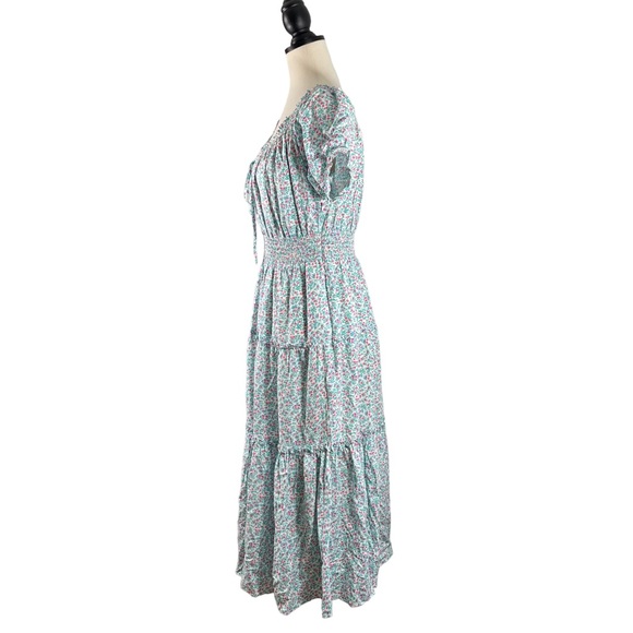 J. Crew Puff Sleeve Midi Dress Prairie Blue Floral Smocked, New w/ Tags, Size 4 - Picture 3 of 15